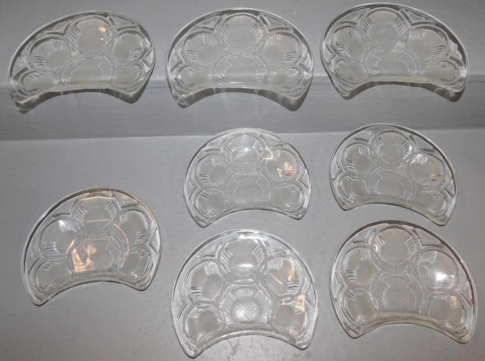 Set 8 Lalique Frosted Etched Crystal "Thistle" Salad Dishes (1 of 2)