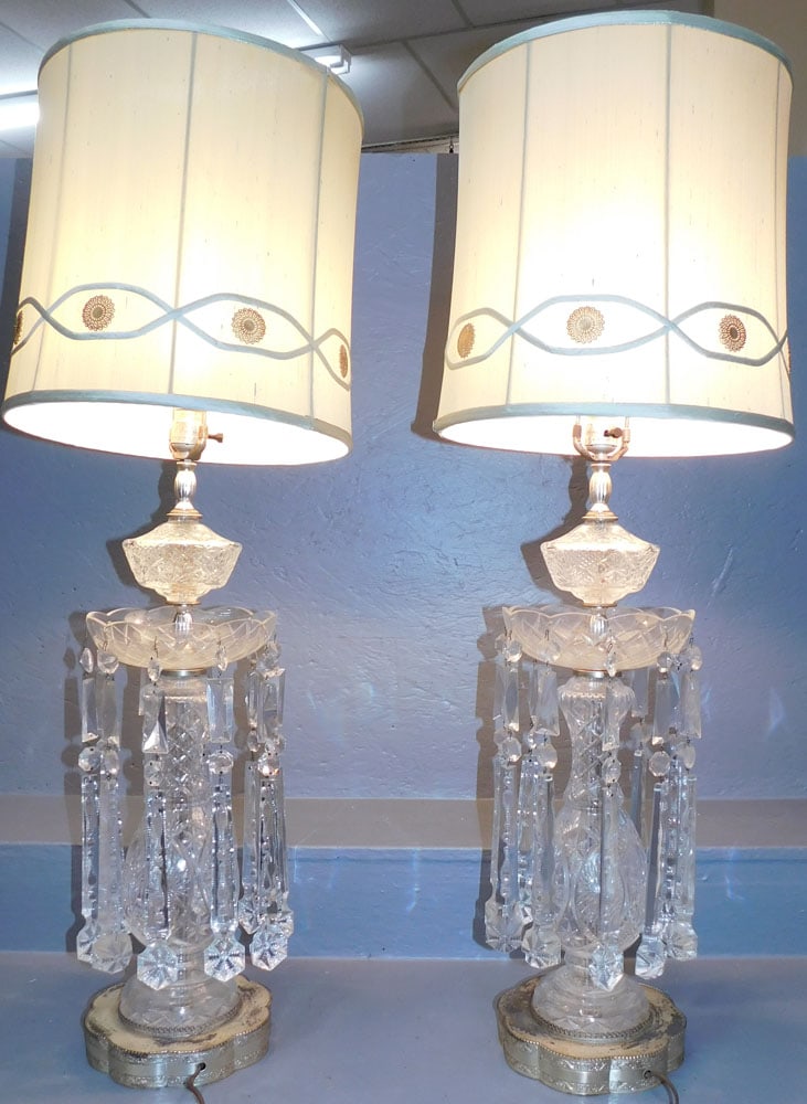 Pair Cut Glass Girandole Lamps (1 of 6)