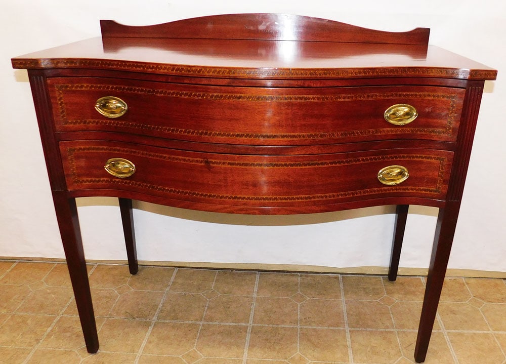 Mahogany Inlay Serpentine Front Two Drawer Server (1 of 9)