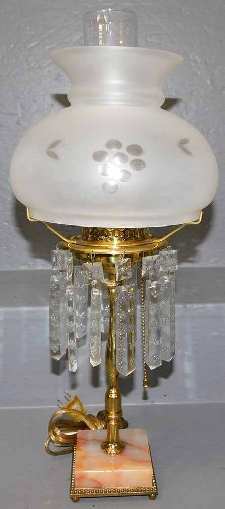 Frosted Glass Shade Brass Lamp With Marble Base (1 of 3)