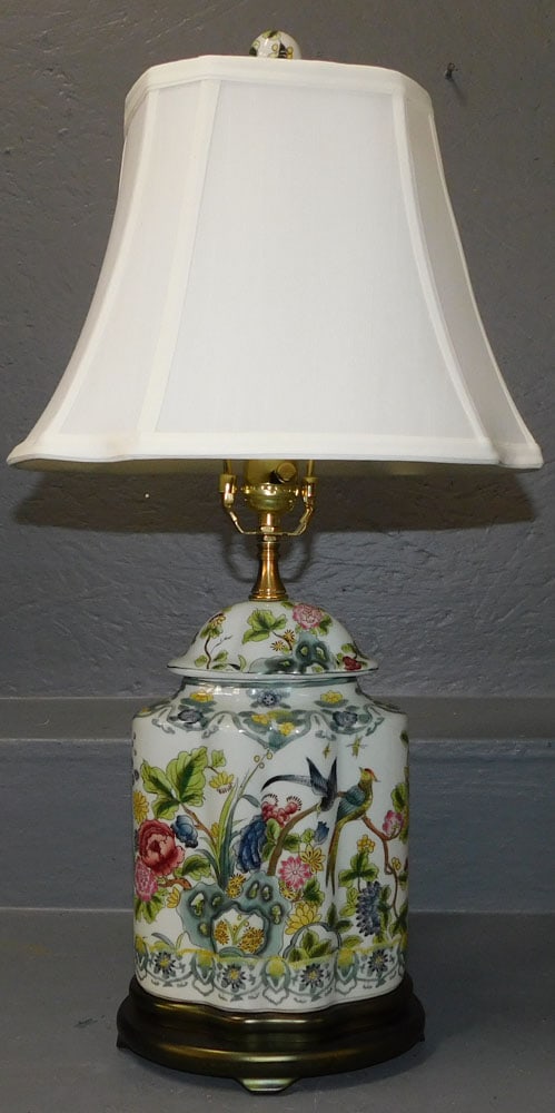 Oriental Porcelain Covered Jar Made Into A Lamp (1 of 3)