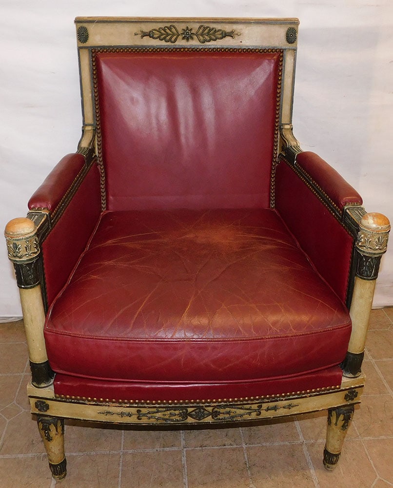 Leather Upholstered Painted Neoclassical Arm Chair (1 of 6)
