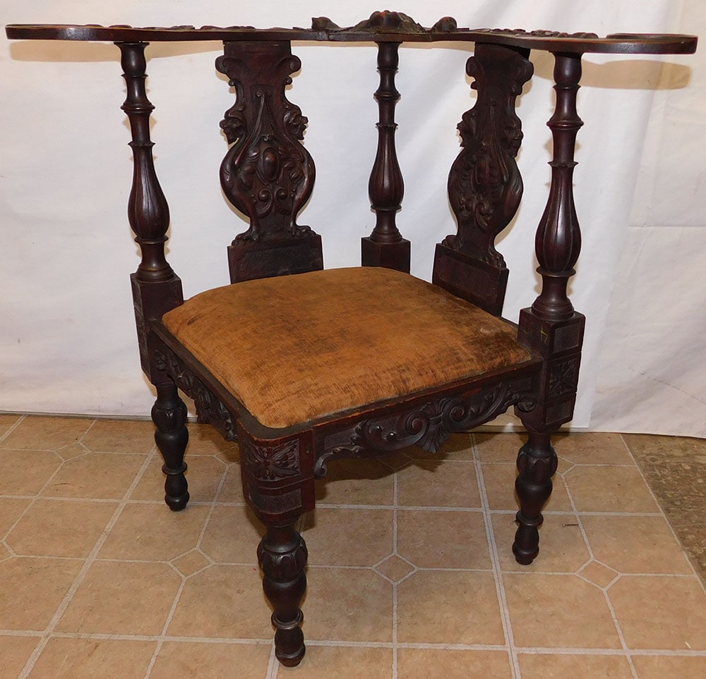Antique Walnut Carved Corner Chair (1 of 6)