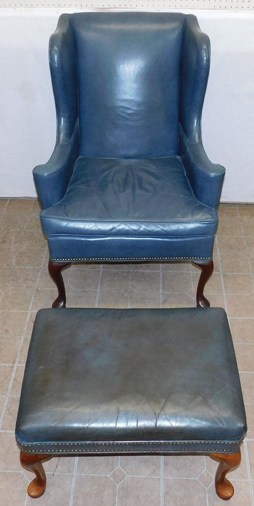 Leather Upholstered Wing Back Chair & Ottoman By Old Hickory Tannery (1 of 4)