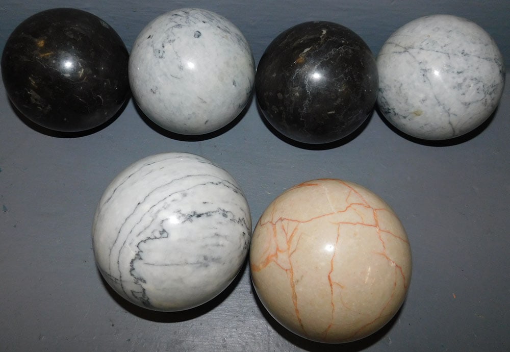 Lot 6 Decorative Marble Balls: Lot 6 Decorative Marble Balls. ALL DESCRIPTIONS AND ANY CONDITION STATEMENT GIVEN BY LANGSTON AUCTION GALLERY ARE STRICTLY OPINIONS AND LANGSTON'S SHALL HAVE NO RESPONSIBILITY FOR ERRORS OR OMISSIONS.