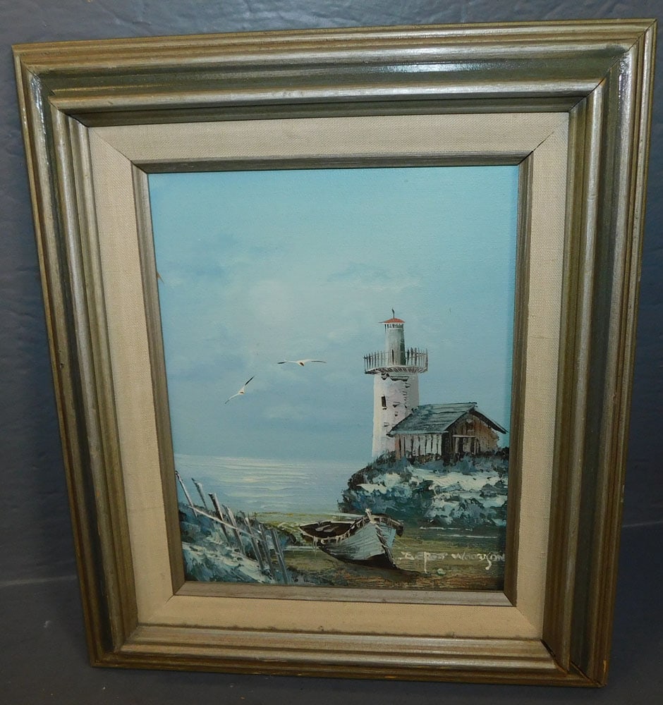 Framed Oil On Board Light House Scene - Signed (1 of 4)