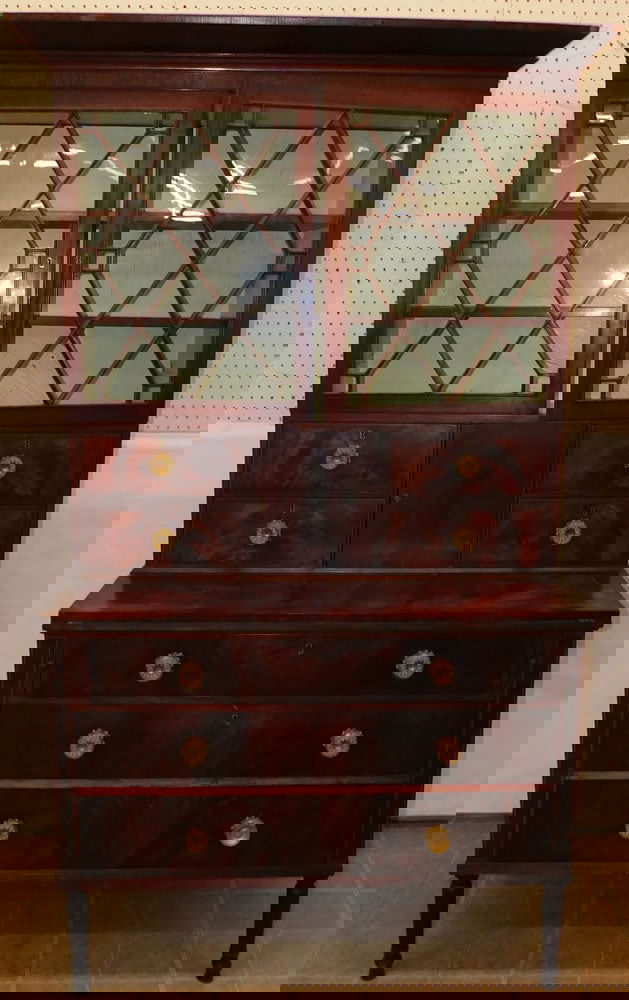 19th C Mahogany & Rosewood Banded Secretary (Three Parts) (1 of 9)