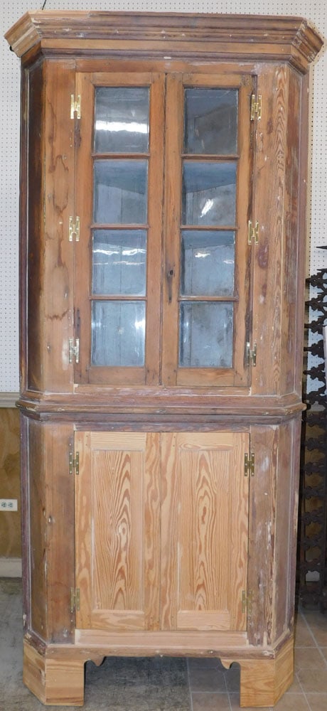 19th C Pine One Piece Glass Door Corner Cabinet (1 of 6)