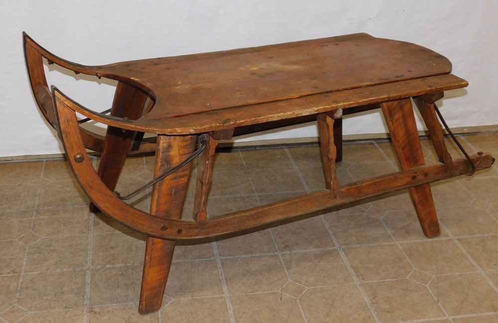 Antique Oak Wrought Iron Snow Sleigh (1 of 5)