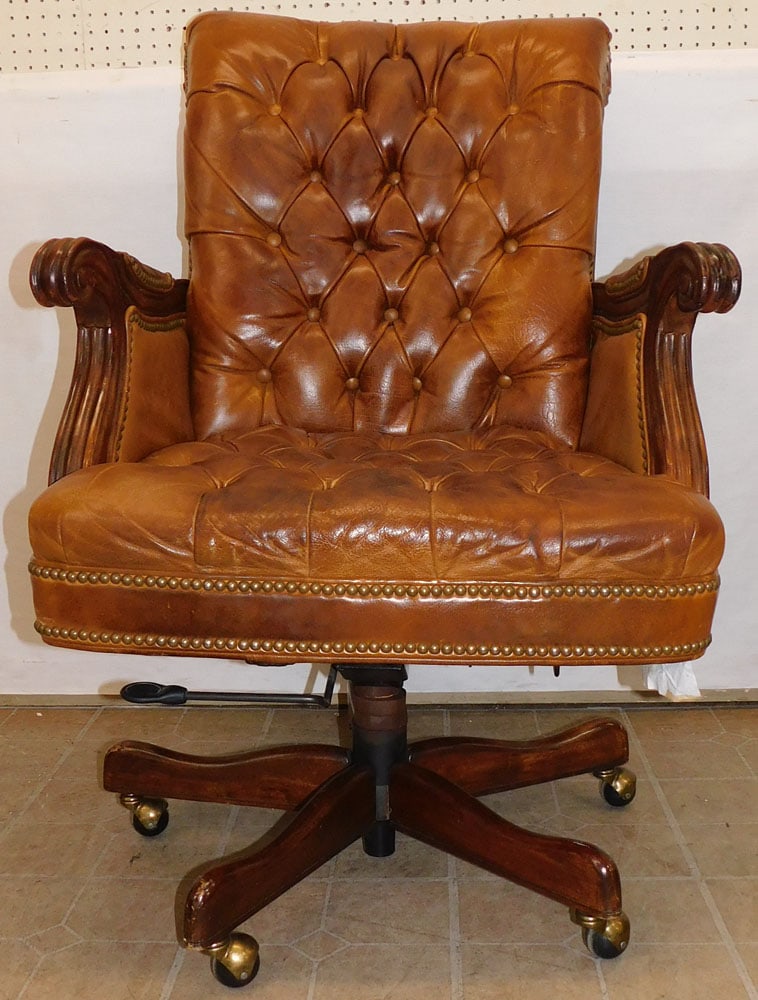 Mahogany & Leather Upholstered Desk Chair By Leather Master (1 of 7)