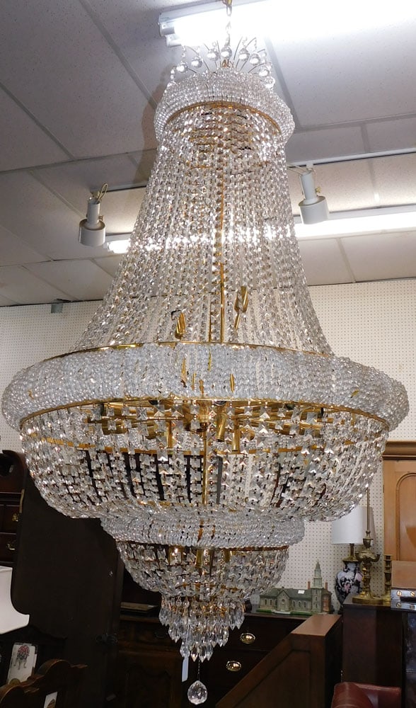 Large Crystal & Gilt Metal 39 Light Chandelier (1 of 4)