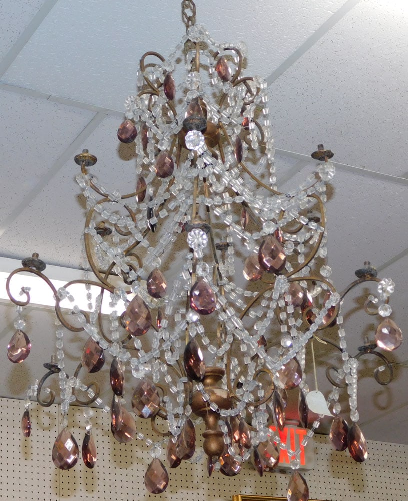 Amethyst & Crystal - Metal & Wood Chandelier Frame: Amethyst & Crystal - Metal & Wood Chandelier Frame. 30" H ALL DESCRIPTIONS AND ANY CONDITION STATEMENT GIVEN BY LANGSTON AUCTION GALLERY ARE STRICTLY OPINIONS AND LANGSTON'S SHALL HAVE NO RESPONSIBILI