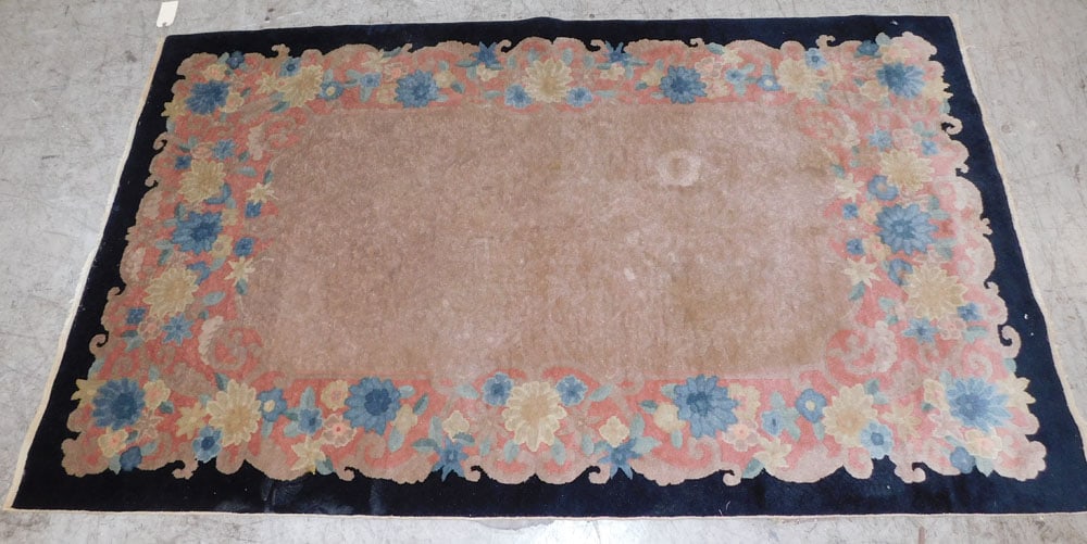 4' 0" X 6' 11" Antique Hand Made Chinese Rug: 4' 0" X 6' 11" Antique Hand Made Chinese Rug. ALL DESCRIPTIONS AND ANY CONDITION STATEMENT GIVEN BY LANGSTON AUCTION GALLERY ARE STRICTLY OPINIONS AND LANGSTON'S SHALL HAVE NO RESPONSIBILITY FOR ERROR