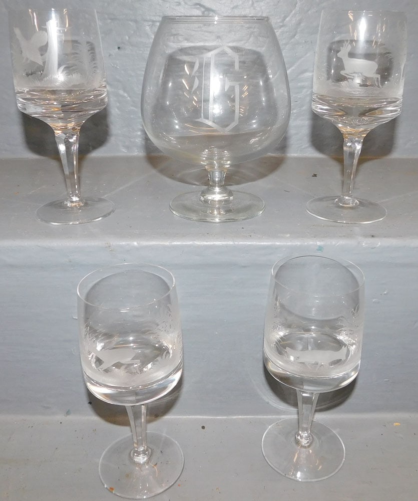 5 Pc Etched Glass Stemware (1 of 3)