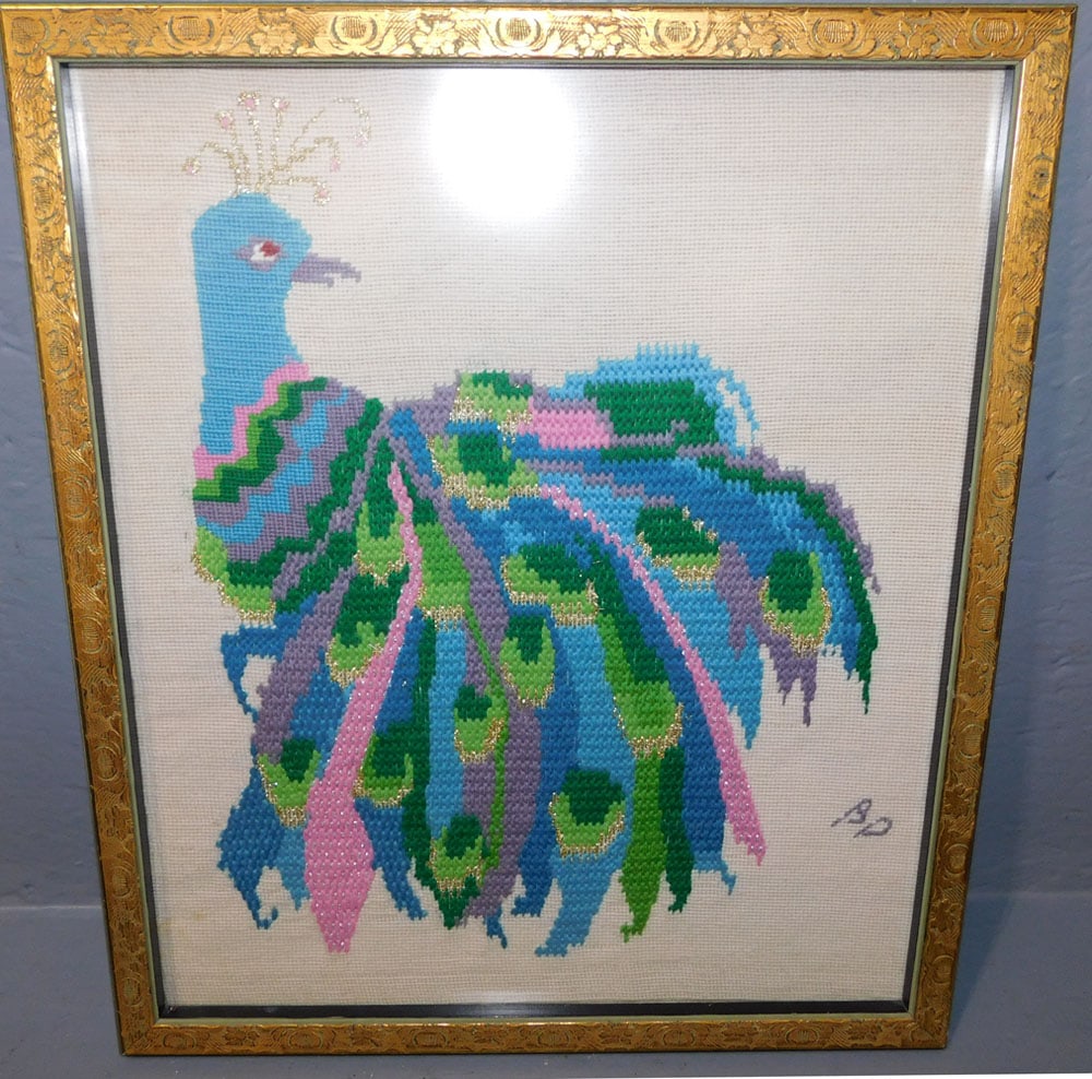 Framed Needlework Of Peacock (1 of 3)
