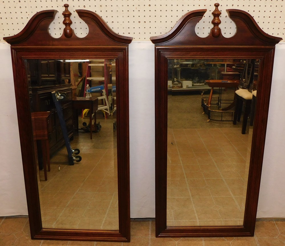 Pair Cherry Framed Beveled Mirrors (1 of 4)