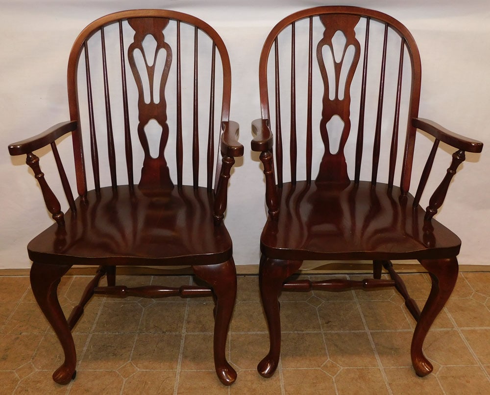 Pair Cherry Windsor Style Arm Chairs By Cochrane (1 of 8)