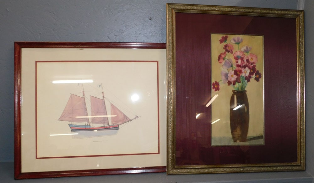 Framed Ship Print & Framed Watercolor Still Life (1 of 5)