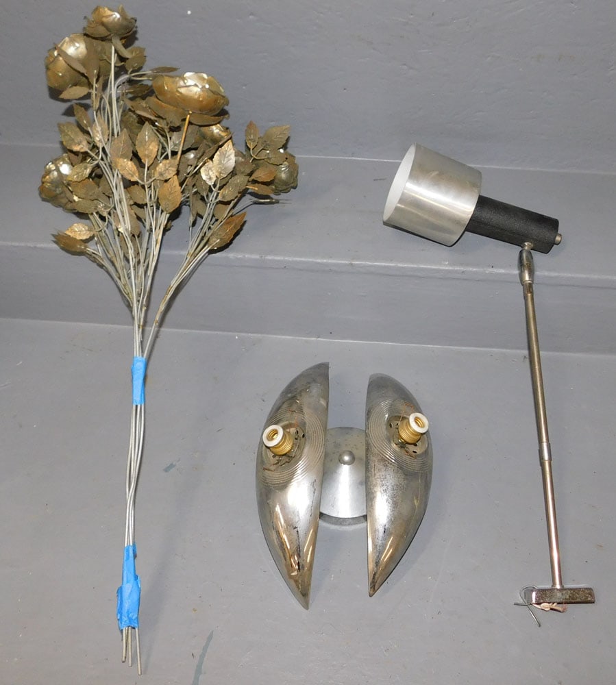 Two Mid Century Modern Light Fixtures & Tin Floral Arrangement (1 of 4)