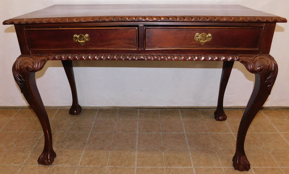 Mahogany Carved Two Drawer Desk With Ball & Claw Feet (1 of 6)