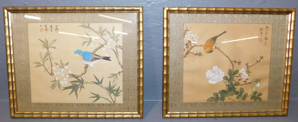 Two Oriental Framed Watercolors On Silk (1 of 4)