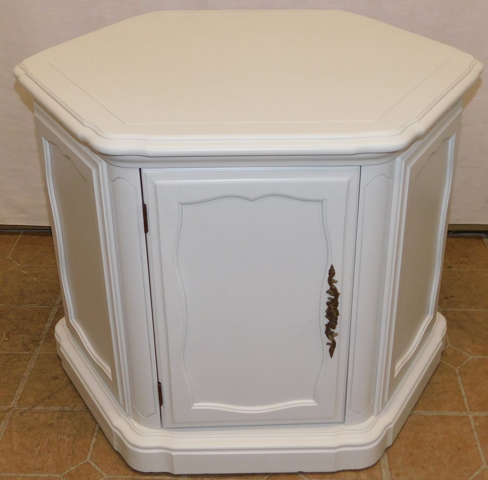 Hexagonal White Lacquered One Door End Table (1 of 3)