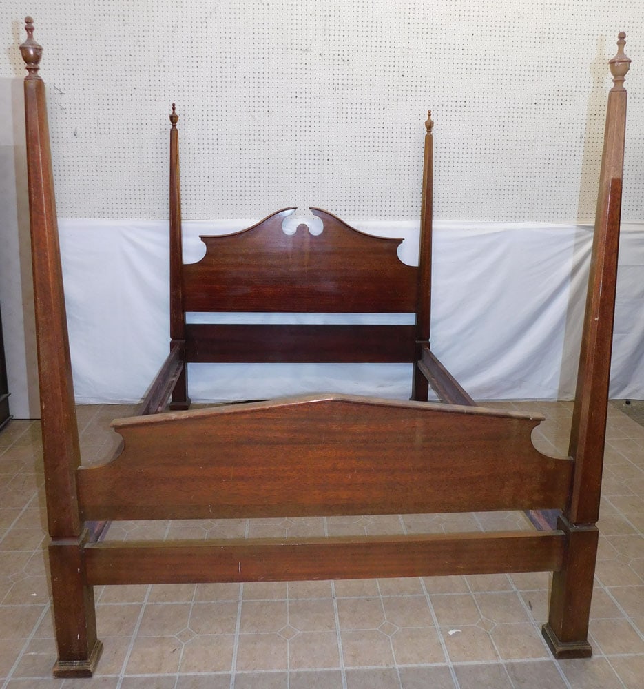 Walnut Pencil Post Double Bed With Rails (1 of 5)