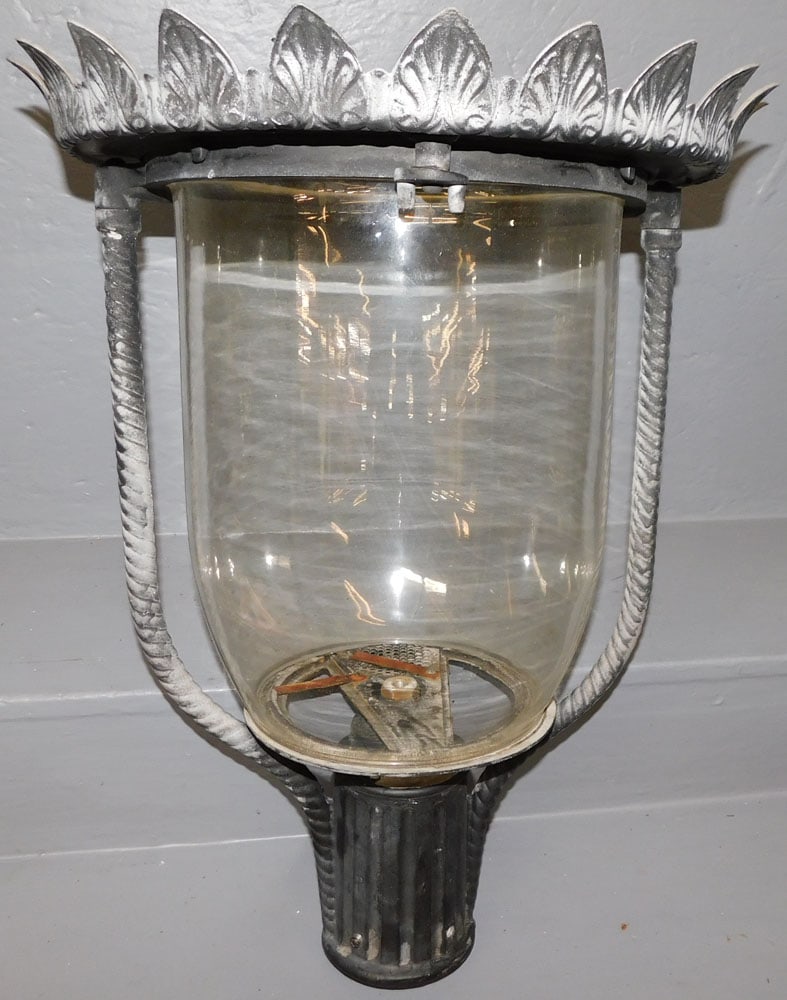 Cast Aluminum & Glass Street Lamp - Missing Top (1 of 4)