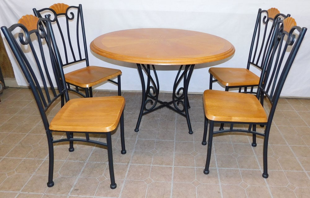 5 Pc Oak & Metal Dining Set (1 of 3)