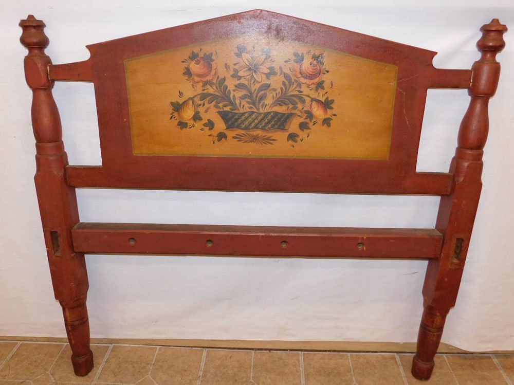 Painted Twin Headboard: Painted Twin Headboard. 43 1/4" W 39" H ALL DESCRIPTIONS AND ANY CONDITION STATEMENT GIVEN BY LANGSTON AUCTION GALLERY ARE STRICTLY OPINIONS AND LANGSTON'S SHALL HAVE NO RESPONSIBILITY FOR ERRORS OR O