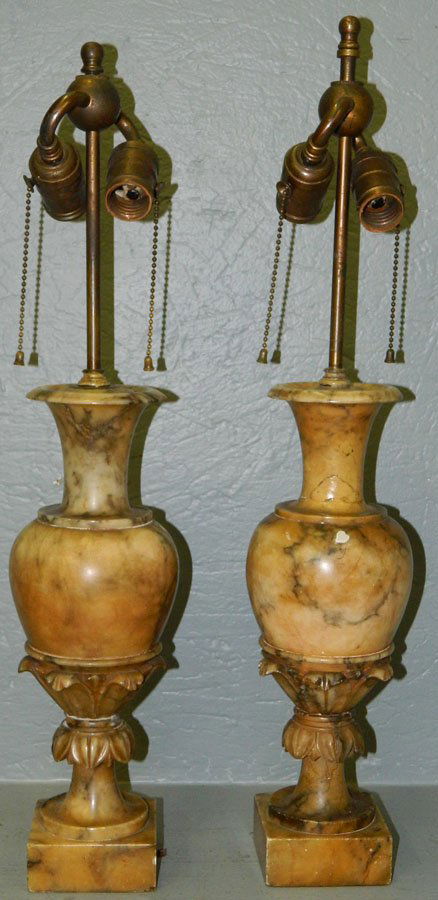 Pair of alabaster lamps. 22" tall.: Pair of alabaster lamps. 22" tall.