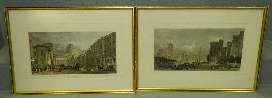 2 colored engravings by engraver Thomas Allom.: (2) colored engravings by Thomas Allom. St. Paul's Cathedral and Bull pen.