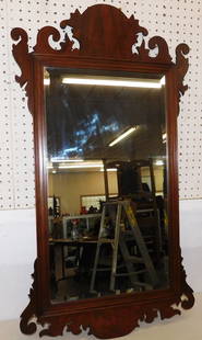 Henkel Harris Mahogany Framed Beveled Mirror: Henkel Harris Mahogany Framed Beveled Mirror. 22 1/2" x 41" ALL DESCRIPTIONS AND ANY CONDITION STATEMENT GIVEN BY LANGSTON AUCTION GALLERY ARE STRICTLY OPINIONS AND LANGSTON'S SHALL HAVE NO