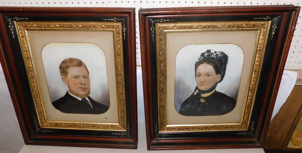 Pair Framed Victorian Pastel Ancestorial Portraits In Shadow Box Frames: Pair Framed Victorian Pastel Ancestorial Portraits In Shadow Box Frames. 22 3/4" x 27" ALL DESCRIPTIONS AND ANY CONDITION STATEMENT GIVEN BY LANGSTON AUCTION GALLERY ARE STRICTLY OPINIONS AND