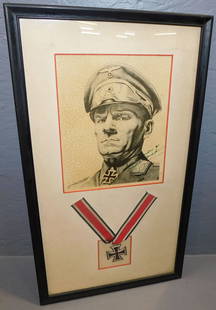 Framed Portrait Print Of German Officer With Iron Cross: Framed Portrait Print Of German Officer With Iron Cross. 13" x 23 1/4" ALL DESCRIPTIONS AND ANY CONDITION STATEMENT GIVEN BY LANGSTON AUCTION GALLERY ARE STRICTLY OPINIONS AND LANGSTON'S SHALL