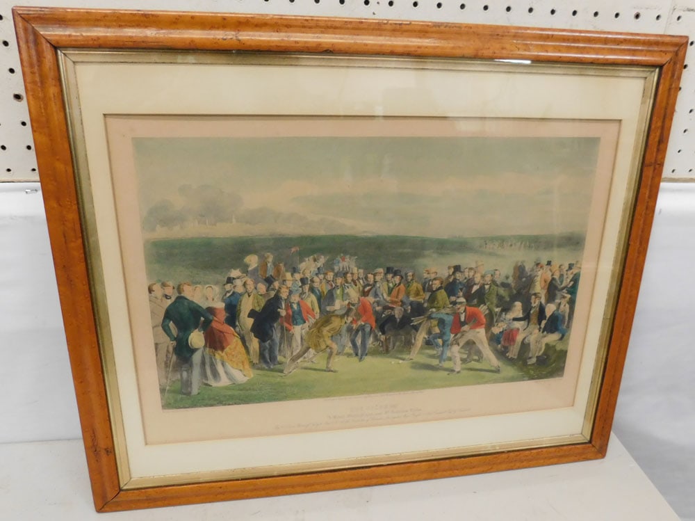 Framed Hand Colored Golfers Engraving In Birds Eye Maple Frame  (1 of 7)