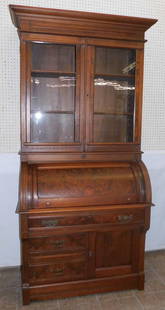 Victorian Walnut "C" Roll Secretary: Victorian Walnut "C" Roll Secretary. 40" W 22 3/4" D 85 1/2" H ALL DESCRIPTIONS AND ANY CONDITION STATEMENT GIVEN BY LANGSTON AUCTION GALLERY ARE STRICTLY OPINIONS AND LANGSTON'S SHALL HAVE NO