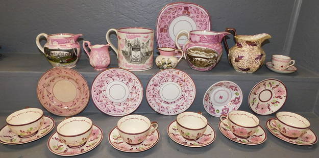 26 Pieces of Antique English Luster Ware Porcelain : 26 Pieces of Antique English Luster Ware Porcelain . ALL DESCRIPTIONS AND ANY CONDITION STATEMENT GIVEN BY LANGSTON AUCTION GALLERY ARE STRICTLY OPINIONS AND LANGSTON'S SHALL HAVE NO RESPONSIBILITY FO