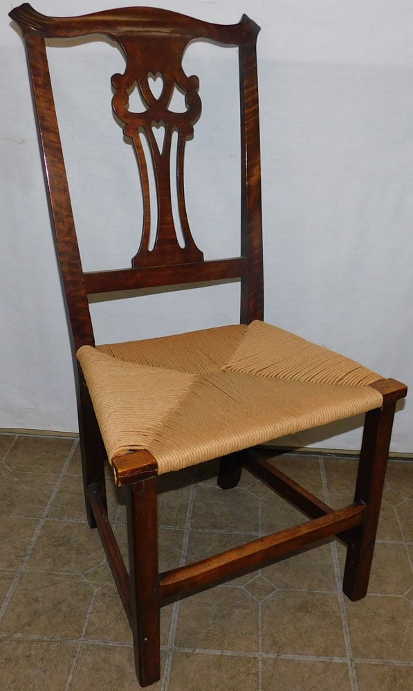 19th Century New England Tiger Maple Rush Seat Side Chair (1 of 4)