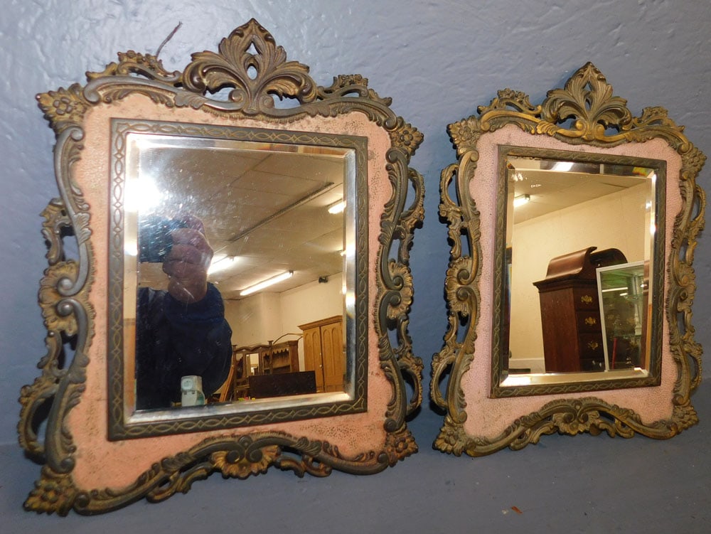 Pair Antique Painted Metal Framed Beveled Mirrors (1 of 5)