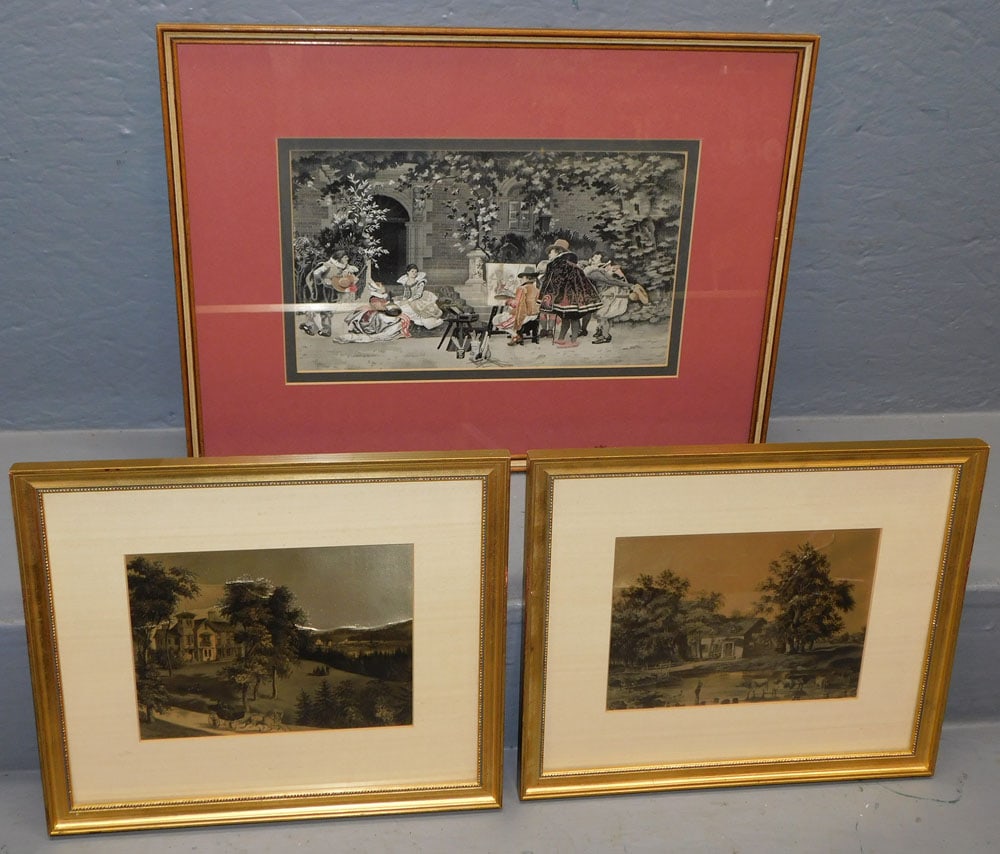Three Framed Silk Stevengraphs (Two Country Scenes & One Courting Scene) (1 of 4)
