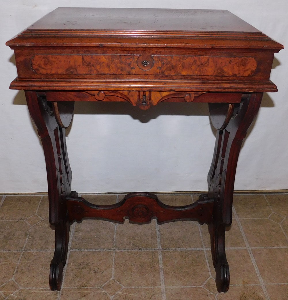 19th Century Walnut Sewing Stand With Birds Eye Maple Interior (1 of 6)