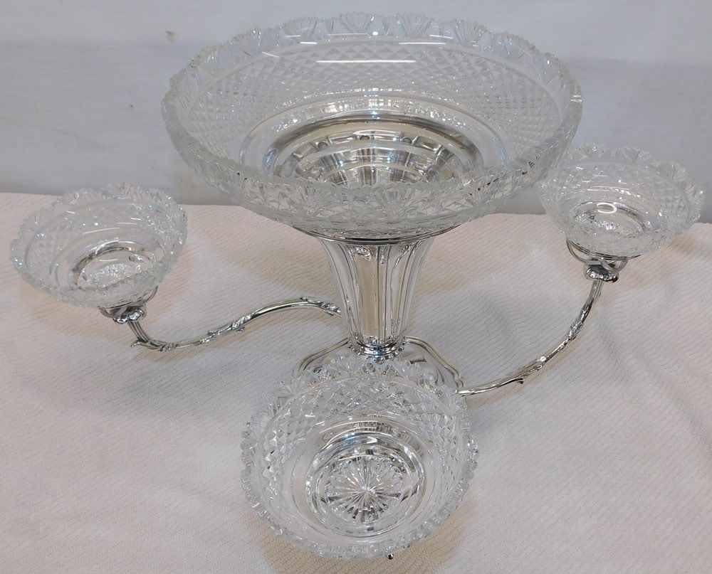 Sheffield Silverplated Epergne With Anglo Irish Cut Glass Bowls (1 of 8)