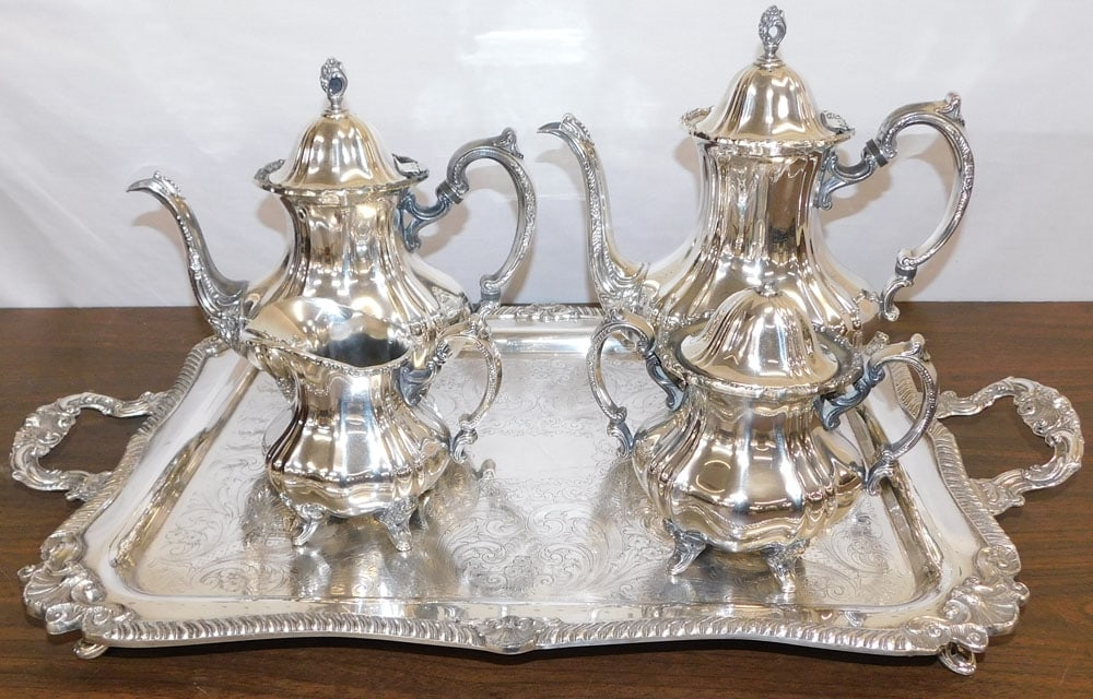 5 Piece Silver Plate Tea Service By Poole, (Handle As Is, Missing Finial) (1 of 8)