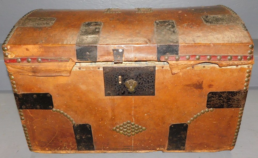 Antique Leather Metal Bound Dome Top Box (1 of 6)