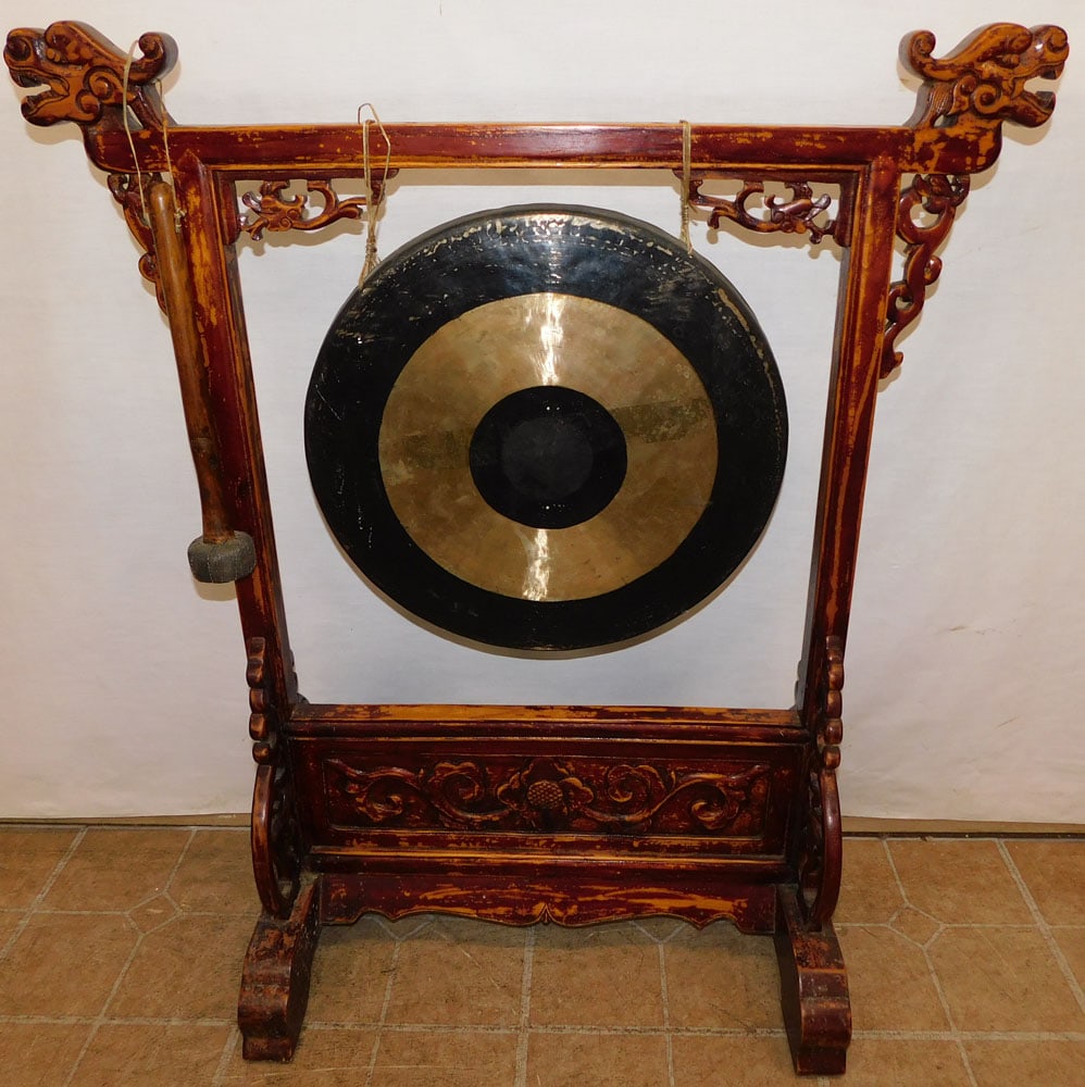 Oriental Carved Elmwood Gong (1 of 4)