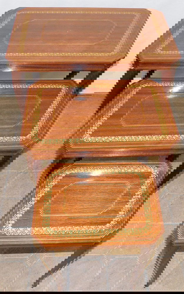 Set Three Mahogany Inlay Nesting Tables  (1 of 3)