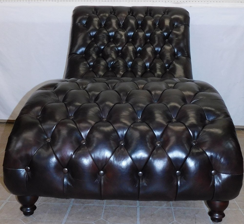 Leather Chesterfield Style Chaise Lounge By Sunton Interiors: Leather Chesterfield Style Chaise Lounge By Sunton Interiors. 68" L 36" D 41" H ALL DESCRIPTIONS AND ANY CONDITION STATEMENT GIVEN BY LANGSTON AUCTION GALLERY ARE STRICTLY OPINIONS AND LANGSTON'S SHAL