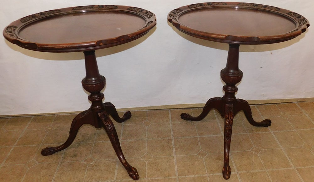 Pair Mahogany Carved Pie Crust Top Tables (1 of 5)