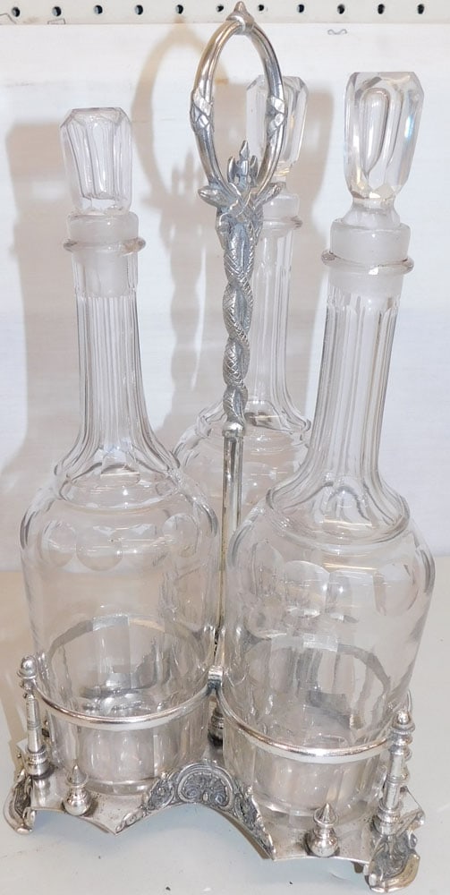 Antique Silver Plate Tantalus With Three Bottles (1 of 5)